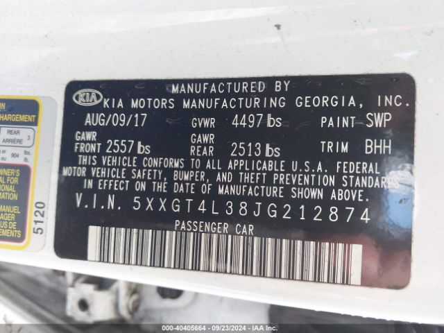5XXGT4L38JG212874 KIA Optima Lx