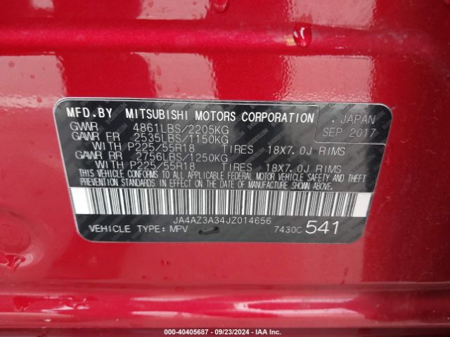 JA4AZ3A34JZ014656 Mitsubishi Outlander Sel
