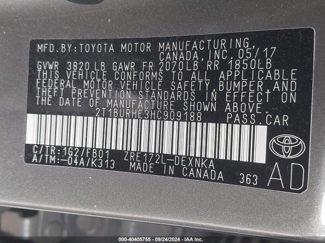 Toyota COROLLA LE 2017 2T1BURHE3HC909188 Image 9