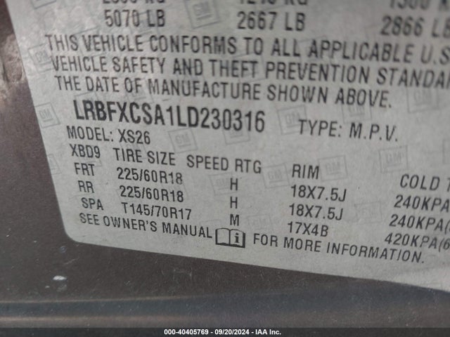 LRBFXCSA1LD230316 Buick Envision Fwd Essence
