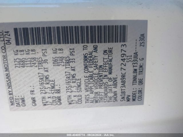 5N1BT3AB9RC724973 Nissan Rogue S Intelligent Awd