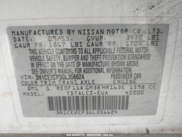 3N1CE2CP3GL356624 Nissan Versa Note S Plus