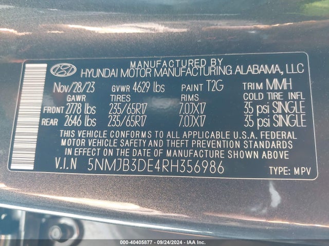 Hyundai TUCSON SEL 2024 5NMJB3DE4RH356986 Image 9
