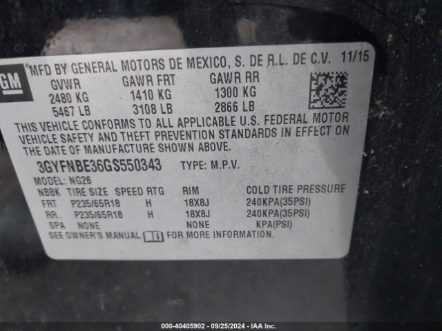 3GYFNBE36GS550343 Cadillac Srx Luxury Collection