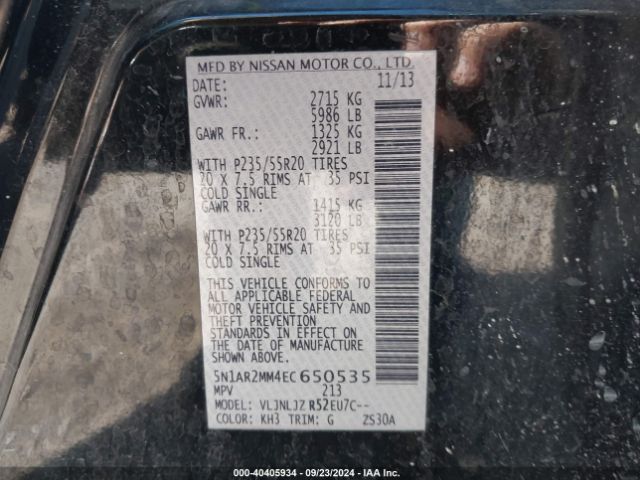 5N1AR2MM4EC650535 Nissan Pathfinder Platinum