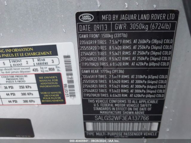 SALGS2WF3EA137766 Land Rover Range Rover 3.0l V6 Supercharged Hse