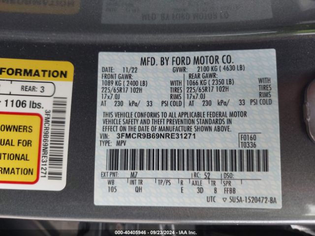 3FMCR9B69NRE31271 Ford Bronco Sport Big Bend
