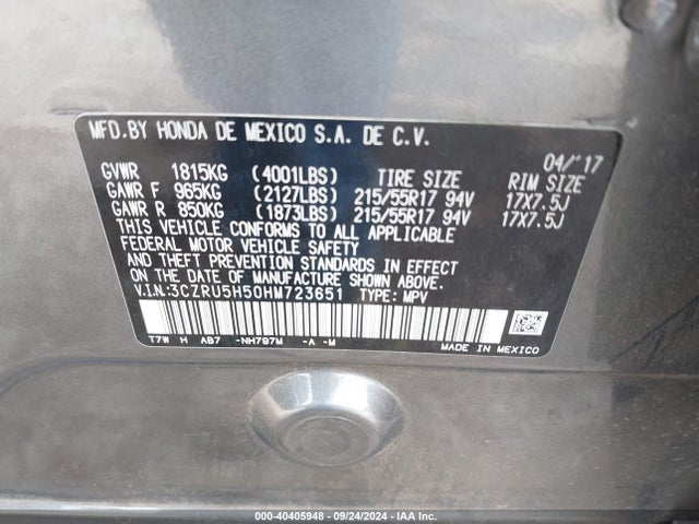Honda HR-V EX 2017 3CZRU5H50HM723651 Image 9