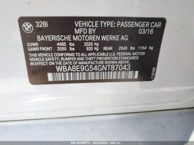 WBA8E9G54GNT87043 BMW 328I