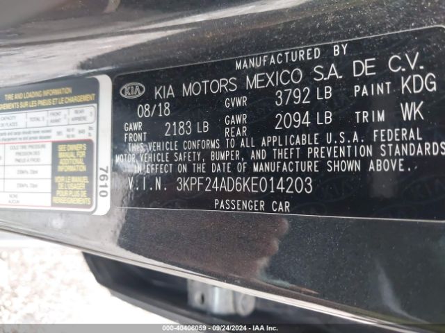 3KPF24AD6KE014203 KIA Forte Lxs