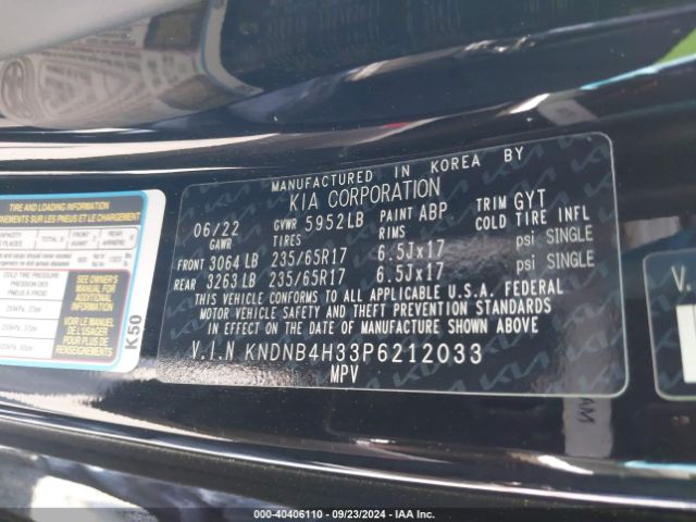 KNDNB4H33P6212033 KIA Carnival Mpv Lx Seat Package