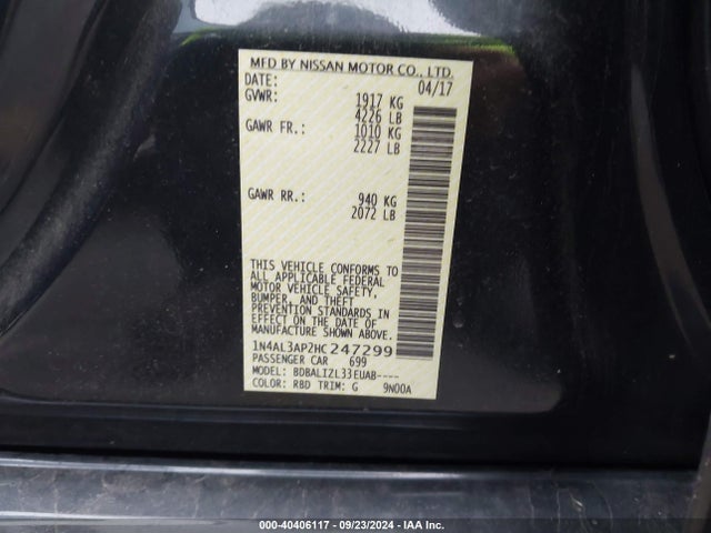 Nissan Altima 2.5 Sv 2017 1N4AL3AP2HC247299 Image 9