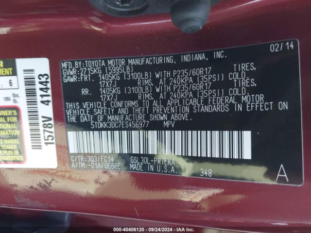 5TDKK3DC7ES456977 Toyota Sienna Le V6 8 Passenger