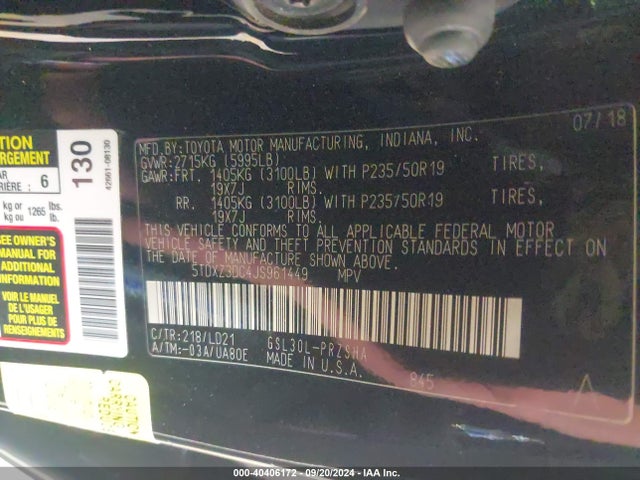 5TDXZ3DC4JS961449 Toyota Sienna Se Premium 8 Passenger