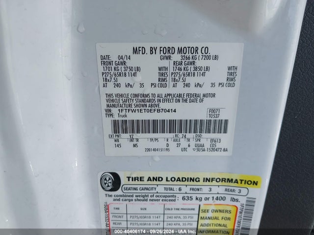Ford F-150 Xlt 2014 1FTFW1ET0EFB70414 Image 9