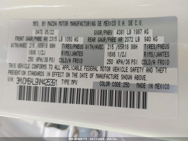 3MVDMBAL9NM425391 Mazda Cx-30 2.5 S