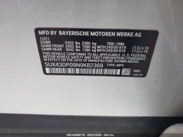 5UX43DP09N9K82369 BMW X3 Sdrive30i