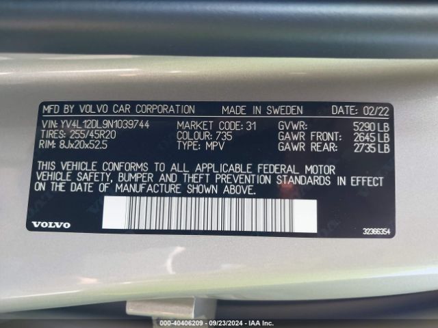YV4L12DL9N1039744 Volvo Xc60 B5 Inscription