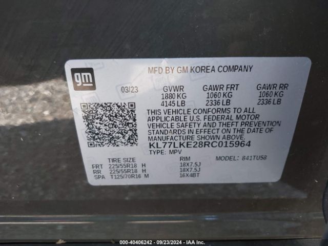 KL77LKE28RC015964 Chevrolet Trax Fwd Activ