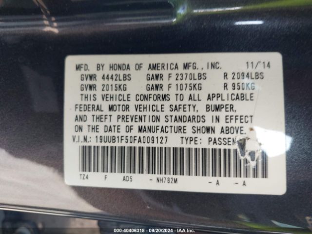 19UUB1F50FA009127 Acura TLX TECH