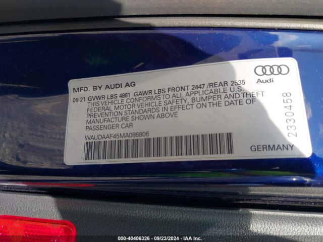 WAUDAAF45MA086806 Audi A4 Premium 45 Tfsi S Line Quattro S Tronic