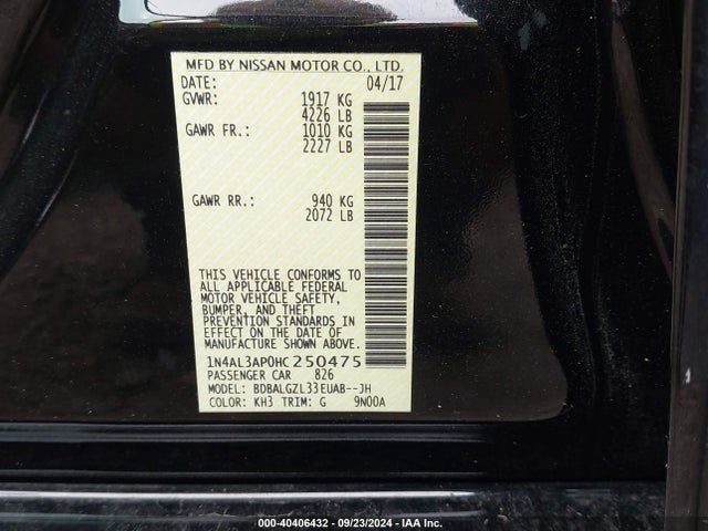 Nissan Altima 2.5 S 2017 1N4AL3AP0HC250475 Image 9