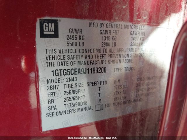 1GTG5CEA9J1189200 GMC CANYON SLE