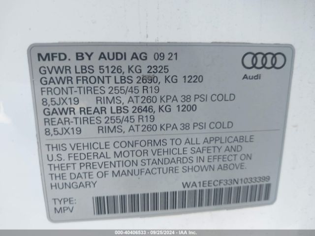 WA1EECF33N1033399 Audi Q3 Premium Plus 45 Tfsi S Line Quattro Tiptronic