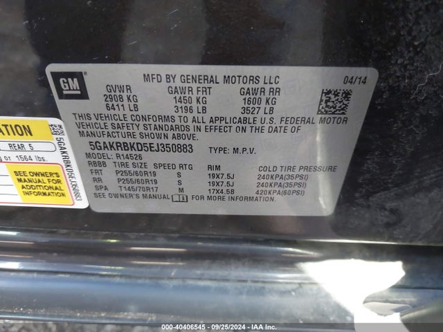 Buick Enclave Leather 2014 5GAKRBKD5EJ350883 Image 9