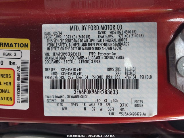 Ford Fusion Titanium 2014 3FA6P0K96ER283633 Image 9