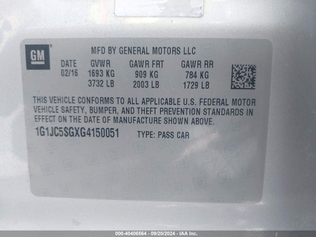 Chevrolet Sonic Lt Auto 2016 1G1JC5SGXG4150051 Image 9