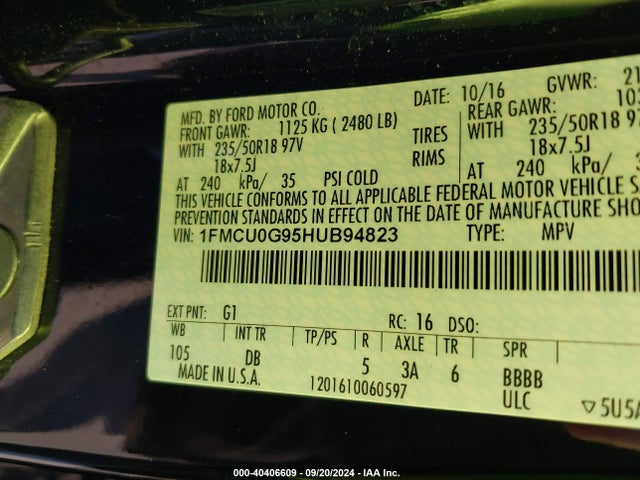 Ford ESCAPE SE 2017 1FMCU0G95HUB94823 Image 9