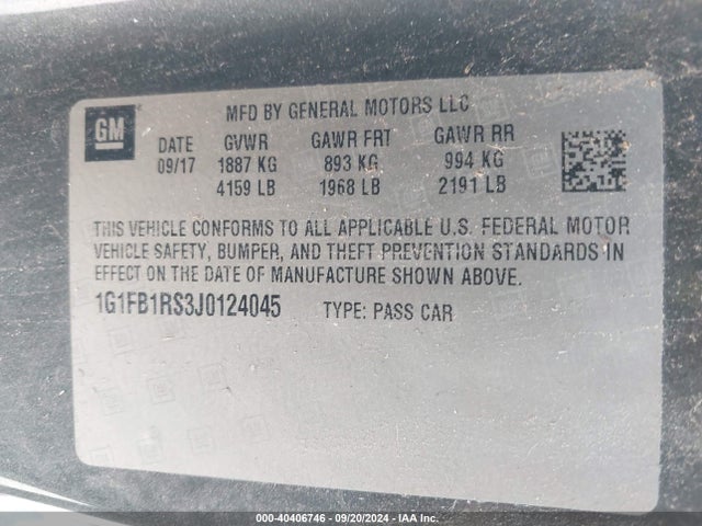 Chevrolet Camaro 1lt 2018 1G1FB1RS3J0124045 Image 9