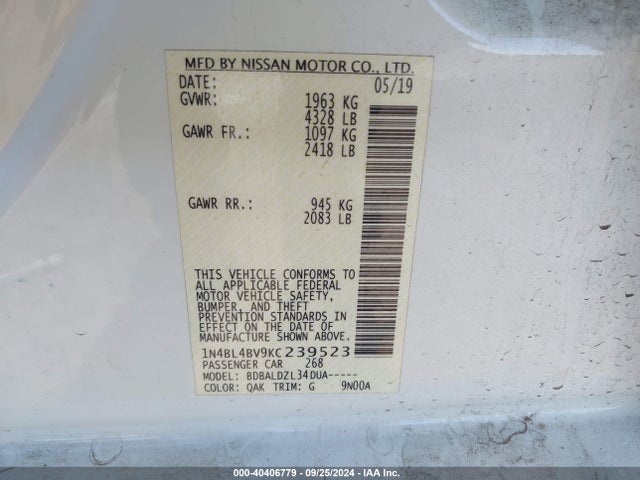 Nissan Altima 2.5 S 2019 1N4BL4BV9KC239523 Image 9