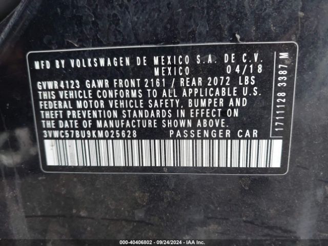 3VWC57BU9KM025628 Volkswagen Jetta 1.4t R-line/1.4t S/1.4t Se