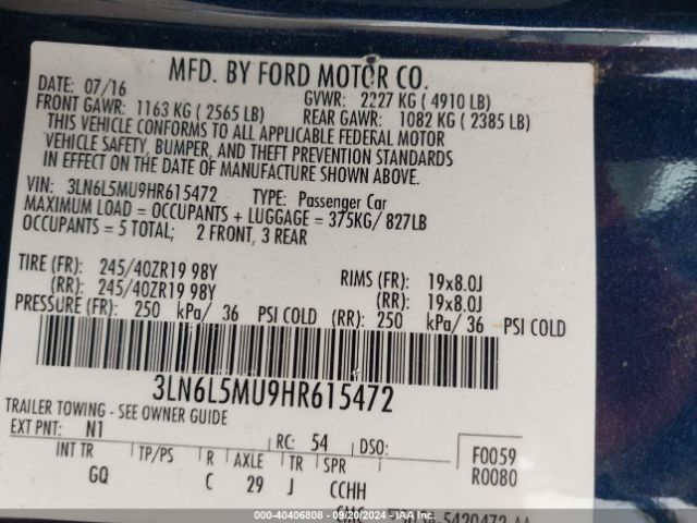3LN6L5MU9HR615472 Lincoln Mkz Hybrid Reserve