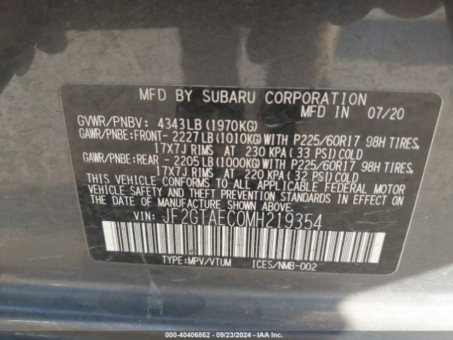 JF2GTAEC0MH219354 Subaru Crosstrek Premium
