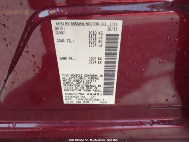 1N4BZ0CP9GC300481 Nissan Leaf Sl