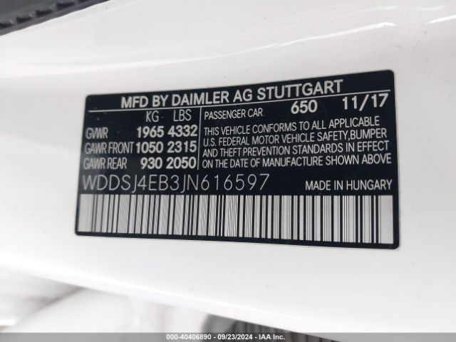 WDDSJ4EB3JN616597 Mercedes-Benz CLA 250