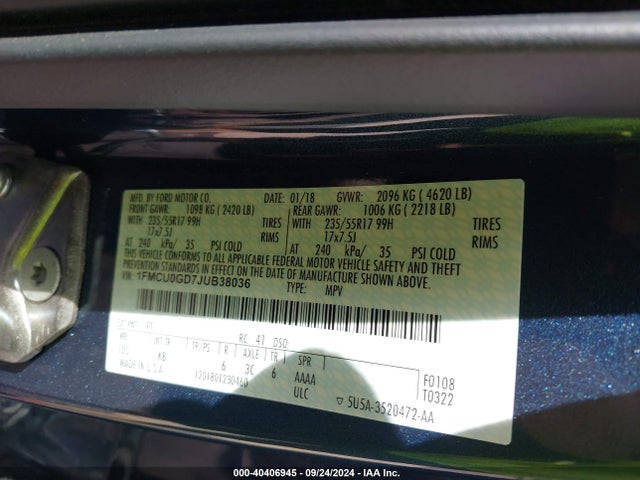 Ford ESCAPE SE 2018 1FMCU0GD7JUB38036 Image 9