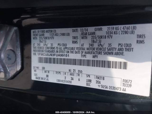 Ford Escape Titanium 2015 1FMCU0J93FUA99151 Image 9