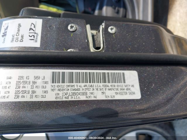 1C4PJLDB5KD433656 Jeep Cherokee Limited Fwd