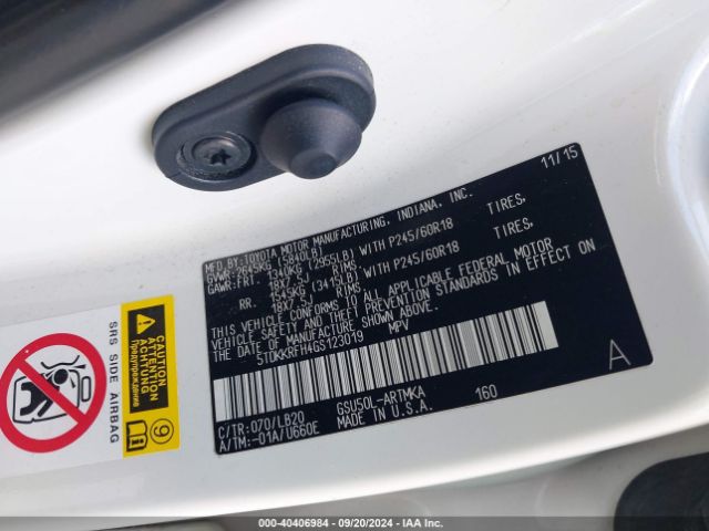 5TDKKRFH4GS123019 Toyota Highlander Xle V6