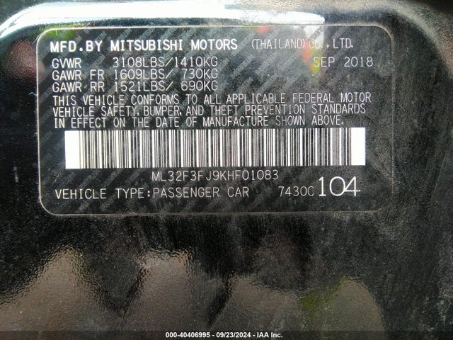 2019 MITSUBISHI MIRAGE G4 ML32F3FJ9KHF01083 Photo 8
