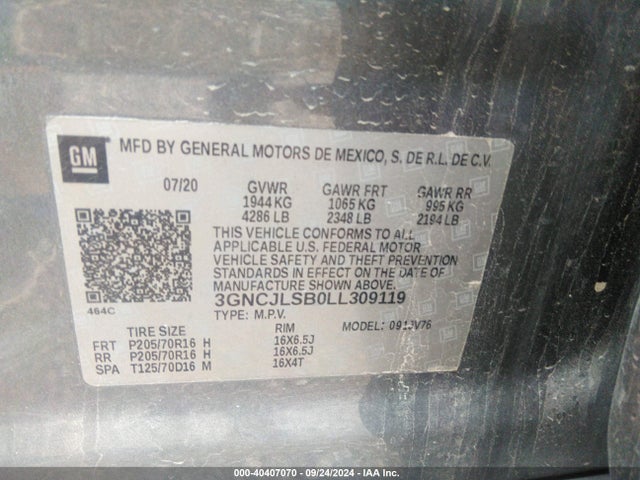 Chevrolet Trax Fwd Lt 2020 3GNCJLSB0LL309119 Image 9