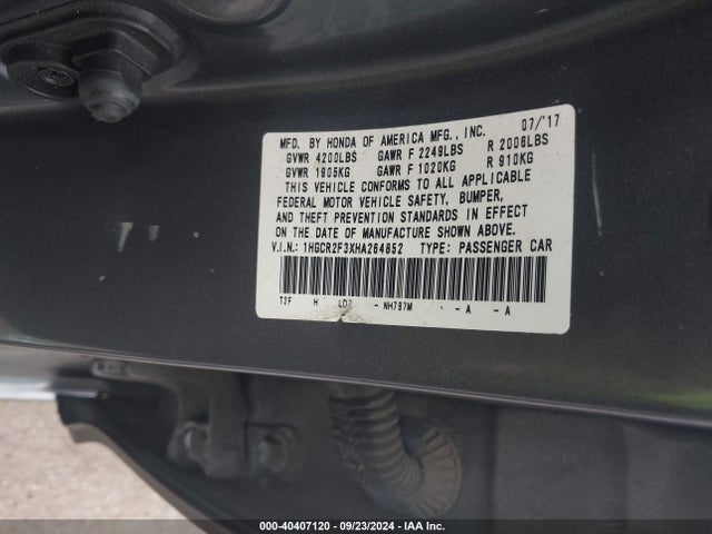 Honda ACCORD LX 2017 1HGCR2F3XHA264852 Image 9