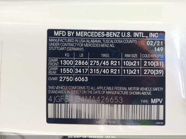 4JGFB4JB4MA426653 Mercedes-Benz GLE 350