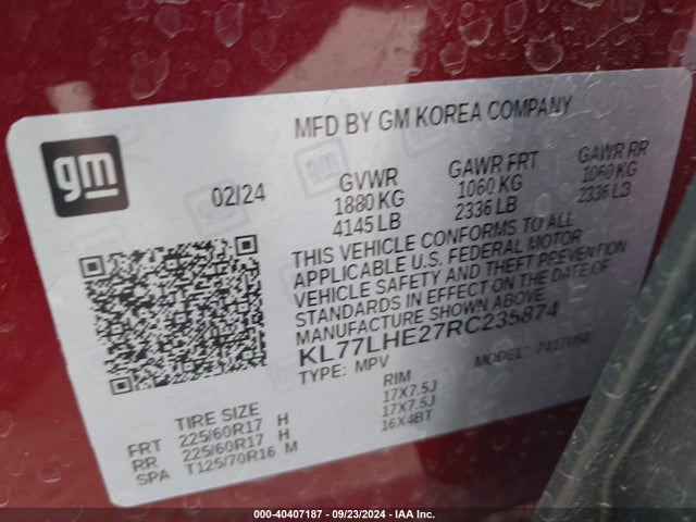 Chevrolet Trax Fwd Lt 2024 KL77LHE27RC235874 Image 9