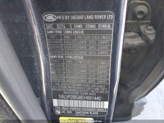 SALVP2BG8EH891440 Land Rover Range Rover Evoque Pure