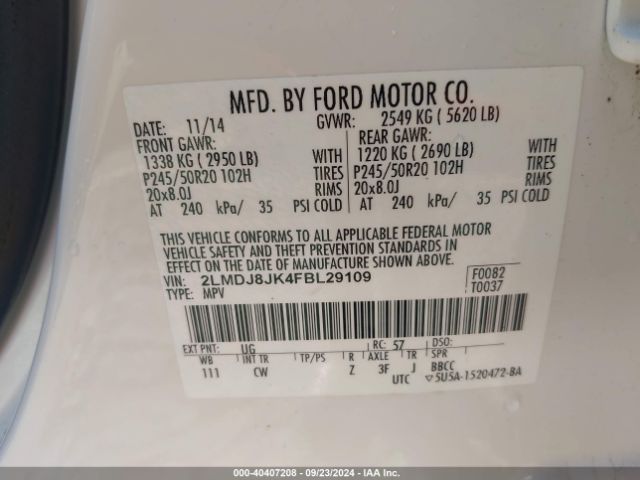 2LMDJ8JK4FBL29109 Lincoln MKX